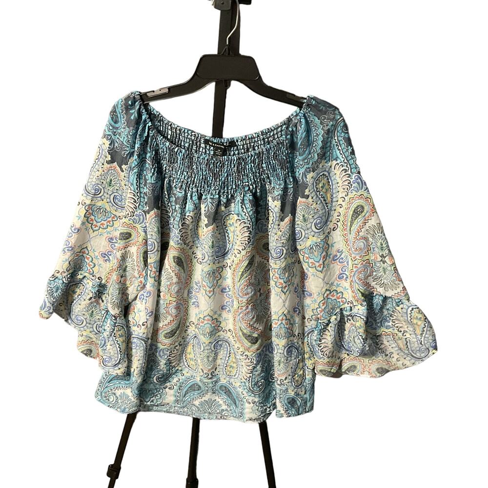 Zach and Rachel BEAUTIFUL On Off Shoulder Blue Paisley Blouse - Size 2X